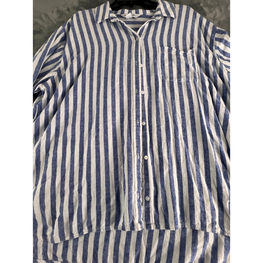 Old Navy The Boyfriend Shirt Blue White Striped Linen Blend Button Up 2X
